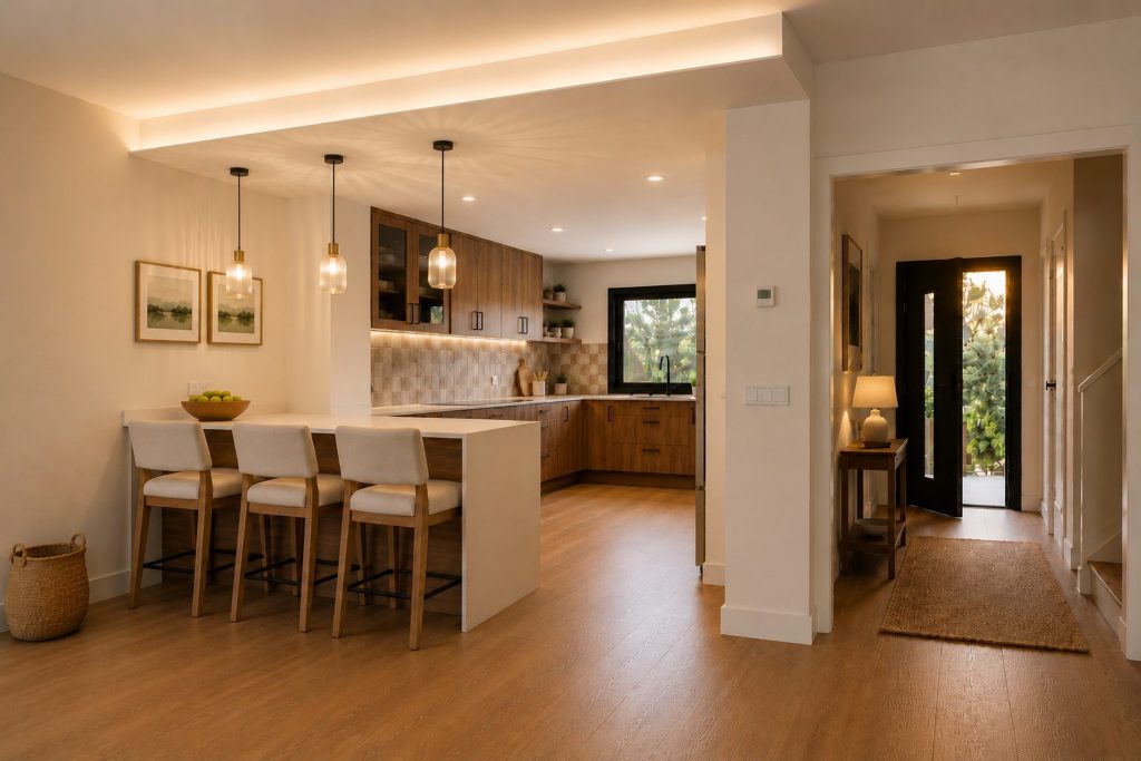 Cocina abierta al comedor – reforma integral de chalet en Torrelodones