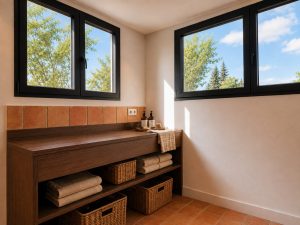 Lavadero con mueble de madera – reforma integral de chalet en Los Peñascales, Torrelodones