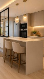 Detalle de la península de la cocina – reforma integral de vivienda en Torrelodones