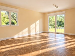 Estancia de la planta baja en la reforma integral de un chalet en Las Rozas